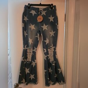 BiBi Blue Star Pattern Flare Jeans